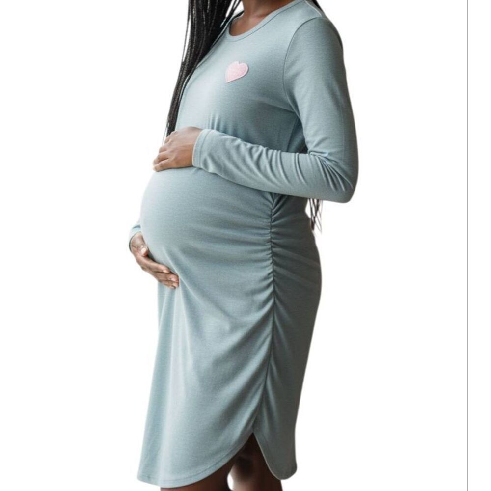 GREAT EXPECTATIONS LT. BLUE STRIPE MATERNITY LONG SLEEVE T-SHIRT DRESS SZ.XL NWT